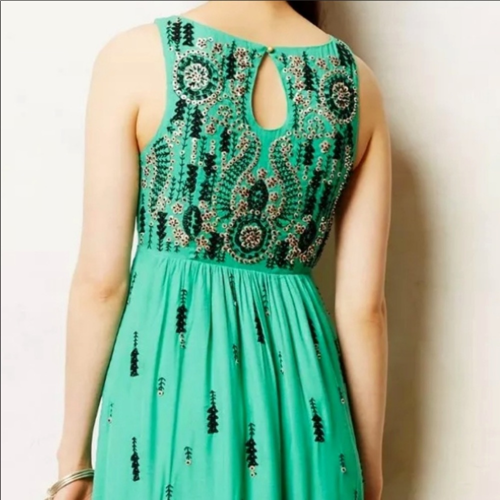 Anthro Floreat Embroidered Sequin High Low Ruffle Midi Dress - Picture 4 of 9